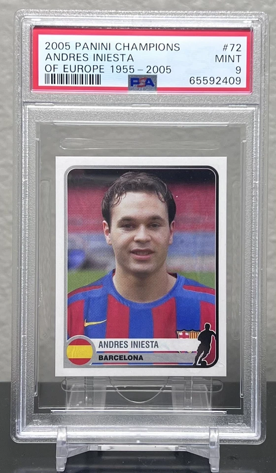 1955-2005 Panini Champions of Europe #72 Andres Iniesta PSA 9 LOW POP Barcelona - Image 1 of 2