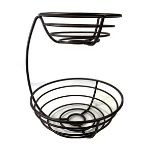 Metal Fruit Basket 2 Tier Bronze Brown Counter Table Top Produce Vegetable Bowls - Picture 1 of 13