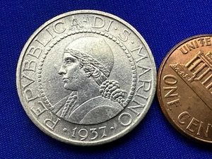 1937 San Marino 5 Lire Coin UNC Italy 5gr .835 Silver 100 K Minted - #ZA51 - Picture 1 of 2
