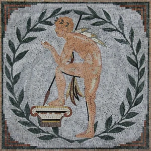 Guerrero Desnudo Griego Hojas Verdes Fuerte Decoración Pared Diseño Mármol Mosaico - Imagen 1 de 1