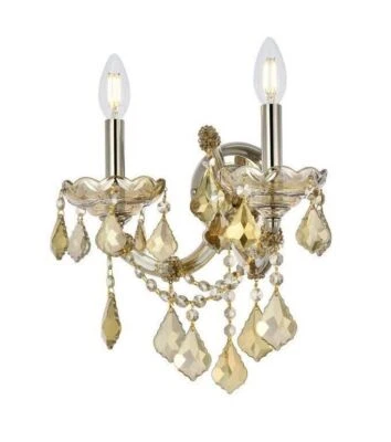 Golden Teak Crystal and Frame with Chrome Bathroom Wall Sconce Light Fixture - Image 1 of 4