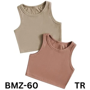 Milumia Girl' 2 Pack Ribbed Knit Sleeveless Round Neck Casual Basic Crop Top 9Y - Picture 1 of 6