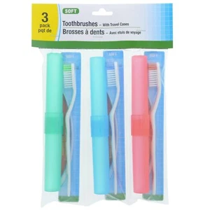 (4 Packs Of 3 Ct ) Total 12 Units Toothbrush with Travel Cases, 3-ct. Packs - Picture 1 of 2