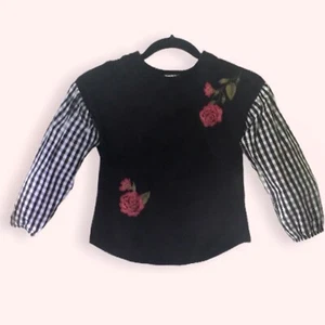 Eyeshadow Girls Black & White Top Plaid Roses Puff Sleeves Medium 10 - Picture 1 of 7