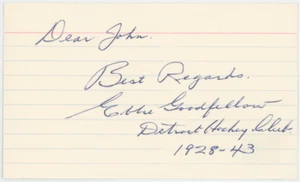 Scheda indice firmata autografata Ebbie Goodfellow Hockey Hall Of Fame COA 29008 - Foto 1 di 2