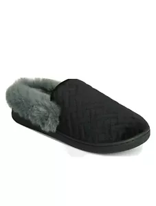 Charter Club Faux Fur Quilted Memory Foam Slippers Black Gray Medium 7 - 8 NEW - Picture 1 of 3