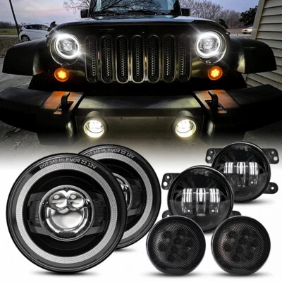 7 Headlights + 4" Foglights + Amber Turn Signal Lamps 07-17 for Jeep Wrangler JK - Image 1 of 4