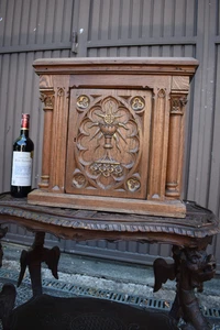Antique 19th neo gothic  Wood carved wall hanging tabernacle religious chalice - Picture 1 of 11
