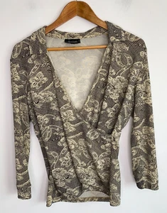 Vintage Design Studio Blouse Women Large Brown Floral Sparkly 3/4 Sleeve Stretch - Bild 1 von 14
