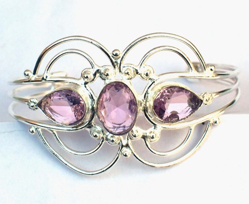 VALENTINO Bracciale regolabile gioielli argento sterling 925 pietra preziosa kunzite rosa