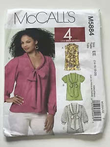 Blouse Plus Size 14-20 M5884 Uncut Sewing Pattern Contrast Collar W Tie Ends - Picture 1 of 2