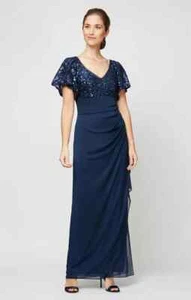 Alex Evenings Women's Embroidered Sequin Empire-Waist Long Dress Size 14 $199 - Picture 1 of 3