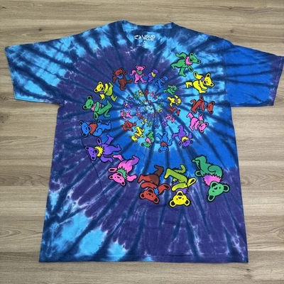 VTG 1995 Liquid Blue Grateful Dead Dancing Bears Spiral Tie Dye T Shirt Mens XL - image 1 of 4