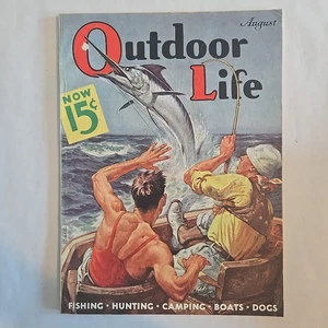 Vtg Outdoor Life Magazine Aug 1936 Saltwater Marlin Fishing W H Hinton Cover Art - Picture 1 of 8