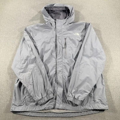 Jaqueta de chuva North Face Dryvent masculina GG cinza zíper completo com capuz logotipo impermeável - Imagem 1 de 4