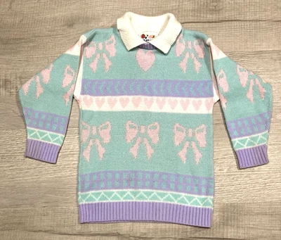 Suéter Vintage Niña Fairy Kei Talla 5/6 Pastel Arcos Corazones Hilo Metálico Años 80 Foto 1 de 4
