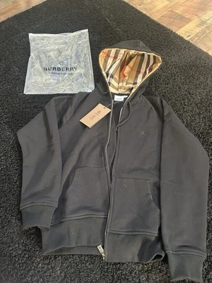 博柏利刺绣EKD棉混纺连帽衫中号黑色 — 第 1/4 张图片