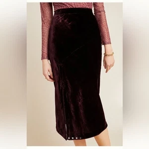 Falda midi de terciopelo Anthropologie Maeve con abertura frontal púrpura talla 14 - Imagen 1 de 13