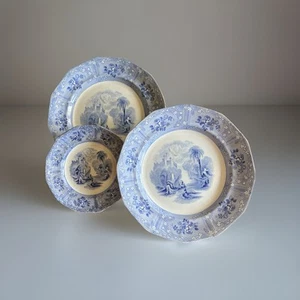 3 platos antiguos de transferencia J Heath, patrón Ontario, C1850 - Imagen 1 de 12