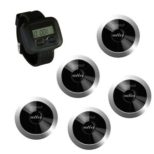 SINGCALL Wireless Calling System for Kitchen, Bar,1 Watch and 5 Silver Pagers