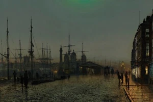 Reproducción de Hull Docks at Night pintura de John Atkinson Grimshaw - Imagen 1 de 3