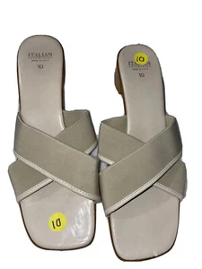 Italian Shoe Makers Size 10 beige Open Toe Slip On Sandals Women's - Picture 1 of 12