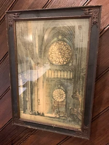 Vintage Rosenfenster Reims Dom Gotik 16 x 22 verzierter Kunstdruck gerahmt - Bild 1 von 19