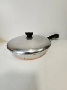 Padella padella fondo rame Revere Ware 1801 coperchio 9 pollici vintage Roma NY - Foto 1 di 13