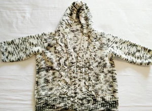 Cozy Handmade Toddler 5T Knit Crochet Hoodie Hooded SweatJacket Sweater Cream - Picture 1 of 3