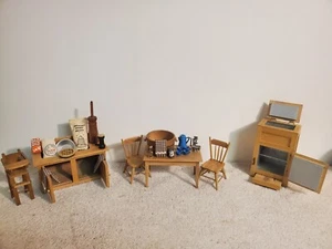 Vintage Handicraft Kitchen Set Icebox Sink Table/Chairs Washtub High Chair Pie - Picture 1 of 9