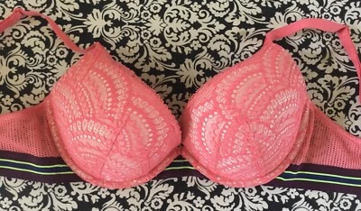 Victoria's Secret очень сексуальный слегка с подкладкой погружения бюстгальтер коралловое кружево с полоской 32DD - Изображение 1 из 4