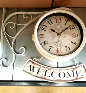 Orologio da parete doppio quadrante Ferro battuto bianco da Stazione Wellcome - Foto 1 di 2