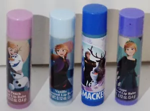4 Disney Frozen Lip Balms VANILLA. GRAPE, FRUIT PUNCH, BLUE RASPBERRY Sealed - Picture 1 of 1