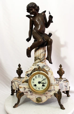 Hughe Heavy Marble Art Nouveau French Clock 1900 CUPIDO Cover