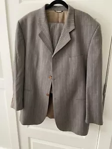 $2,500 Everett Hall Men Suit Sz J 46L 38W - P 32 Inseam! Gray, Blue Pinstriped - Picture 1 of 24