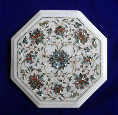 Mesa de centro Paua Shell con incrustaciones de mármol de 12" piedras preciosas marquetería decoración exterior Foto 1 de 4