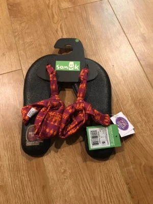 Chanclas tribales koa naranja violeta vivo estampadas SANUK YOGA SLING NUEVAS CON ETIQUETAS ~ Talla 5 Foto 1 de 2