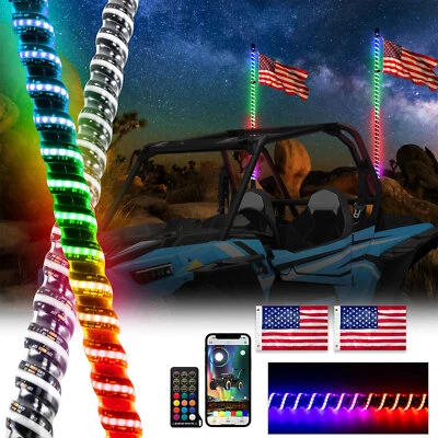 Luces LED de látigo espiral con banderas para Polaris RZR Trail 570 900 1000 2X 4 ft COB RGB Foto 1 de 4