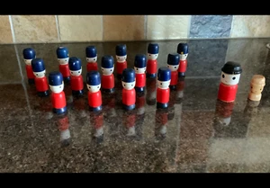 Vintage Wooden Toy Peg Soldiers Retro Toy Hand Painted - Picture 1 of 4