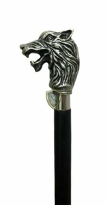 Bastón victoriano vintage diseño bastón con mango de latón cabeza de lobo - Imagen 1 de 3