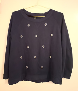 Talbots Women's Long Slv Navy Blue Jeweled Sweatshirt  Size XLP