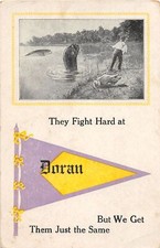 J46/ Doran Minnesota Pennant Postcard c1910 Fight Hard Exaggeration Fishing 51