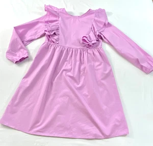 girl's flutter dress size 12-14 violet button back crew neck long sleeve cotton - Picture 1 of 6