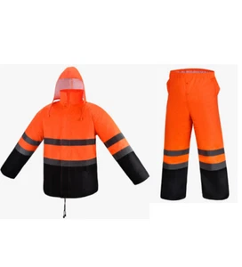 Orange Safety Rain-suit, Rain Jacket With Hoodie and Rain Pants - Picture 1 of 8