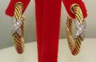 David Yurman Diamond X Solid 14K Gold Cable Hoop Pierced Earrings