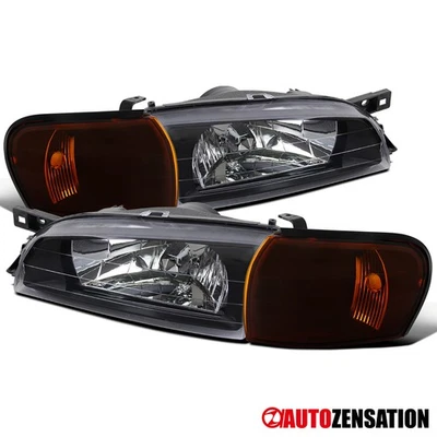 Fits 1995-2001 Subaru Impreza Black Euro Headlights+Amber Corner Signal Lamps - Image 1 of 4