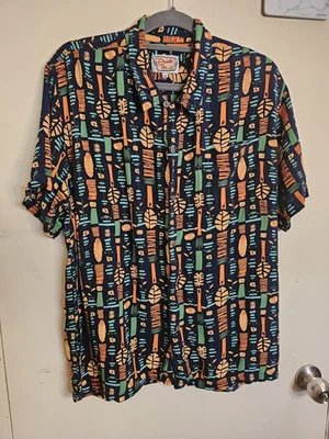 Atomic Tiki Men’s Retro Blue Hawaiian Short Sleeve Button Up AOP CAMP Size XL - Image 1 of 4