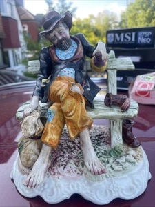 Vintage 10” Capodimonte Italian Figurine - Old Man Wino Drunk Hobo -  Italy - Picture 1 of 5