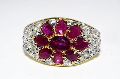 $395 .925 Sterling Silver 2.30CT Natural Ruby & Topaz Cluster Ring Size 8.25 - Image 1 of 4