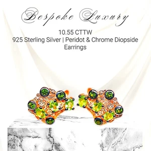 10.55 CTTW | 925 Sterling Silver | Green Peridot & Chrome Diopside Earrings - Picture 1 of 3